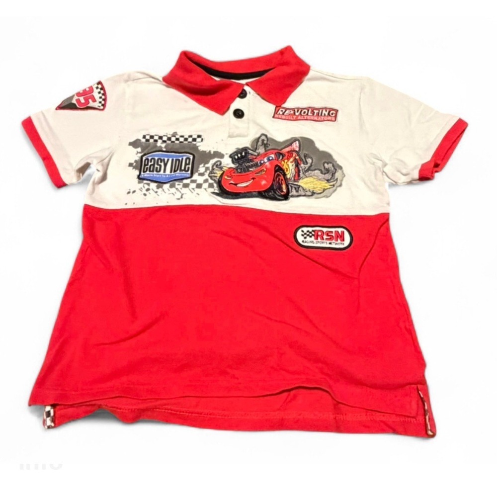 Disney Store Cars Lightning McQueen Polo Shirt Boys Size 5/6 Red Racing